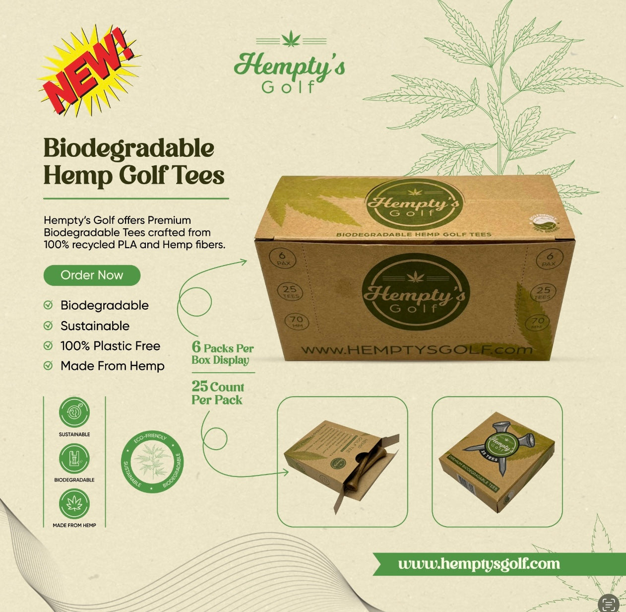 Hemp Golf Tee Full 150 cnt Box